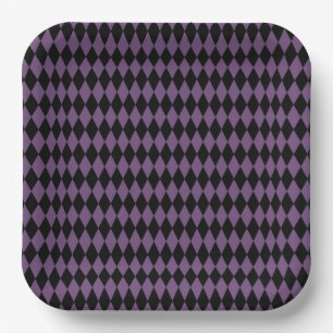 PLATO DE PAPEL PATRÓN DE DIAMANTE PURPLE BLACK HALLOWEEN