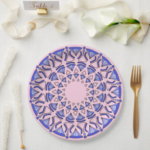 Plato De Papel Patrón de diamante triangular azul sagrado