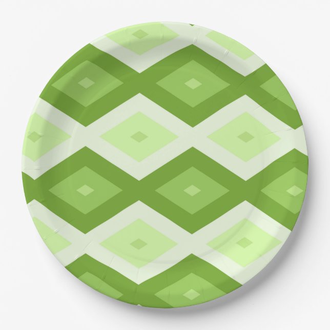 Plato De Papel Patrón de diamante verde de Chartreuse (Anverso)