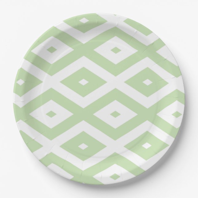 Plato De Papel Patrón de diamante verde pálido y blanco (Anverso)