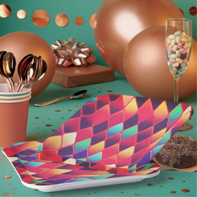 Plato De Papel Patrón de diamantes (Multi)