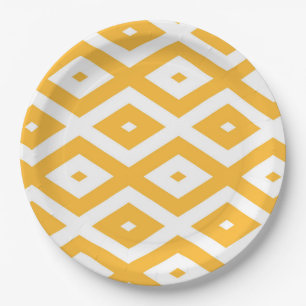 Plato De Papel Patrón de diamantes amarillo y blanco soleado