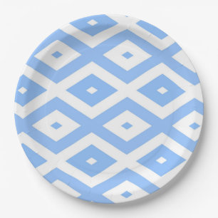 Plato De Papel Patrón de diamantes azul y blanco