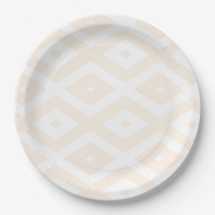Plato De Papel Patrón de diamantes beige y blanco