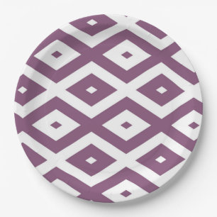 Plato De Papel Patrón de diamantes malva y blanco