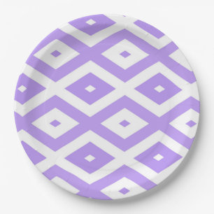 Plato De Papel Patrón de diamantes morado y blanco
