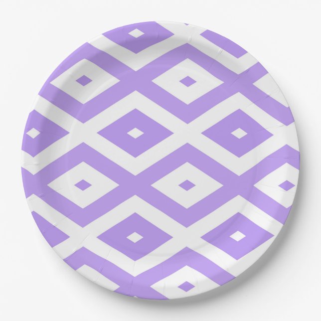 Plato De Papel Patrón de diamantes morado y blanco (Anverso)