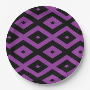 Plato De Papel Patrón de diamantes morado y negro