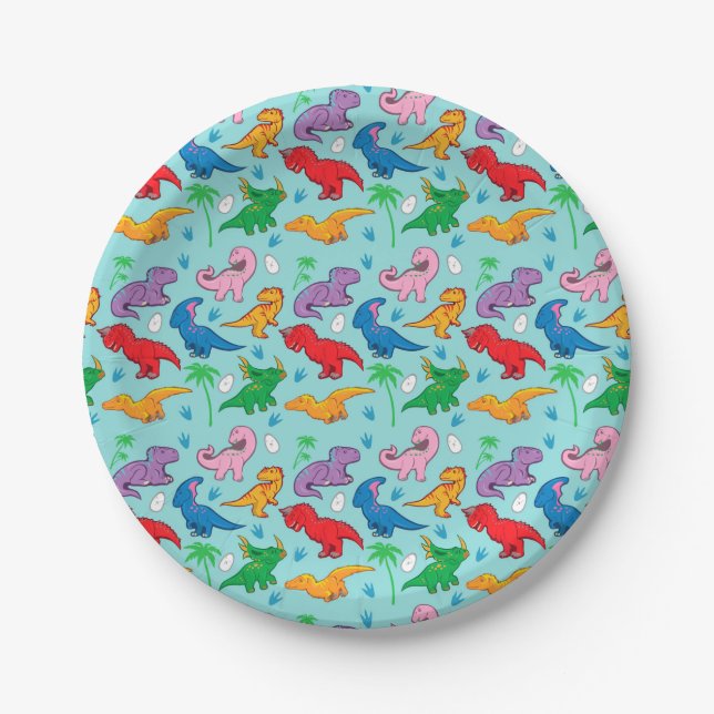 Plato De Papel Patrón de dinosaurio lindo (Anverso)