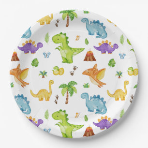 Plato De Papel Patrón de dinosaurios curados para niños
