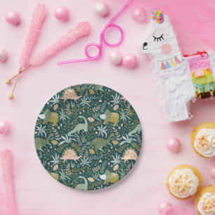 Plato De Papel Patrón de dinosaurios verdes