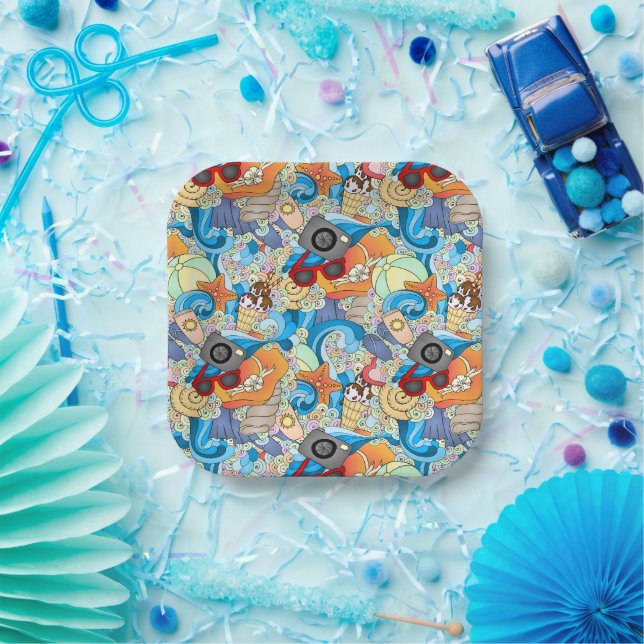 Plato De Papel Patrón de diversión de verano (Fiesta)