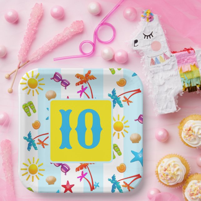 Plato De Papel Patrón de diversión de verano niños Fiestas Placas (Fiesta)