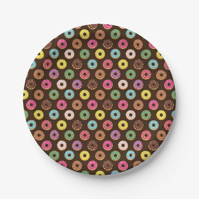 Plato De Papel Patrón De Donut Colorido En Chocolate (Anverso)