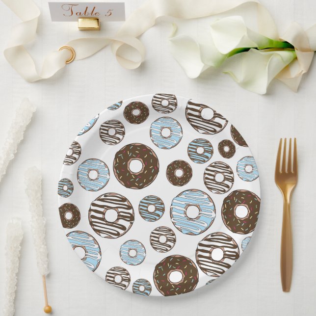 Plato De Papel Patrón De Donuts, Donuts Azules, Donuts Marrones (Boda)