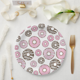 Plato De Papel Patrón De Donuts, Donuts Rosados, Donuts Blancos
