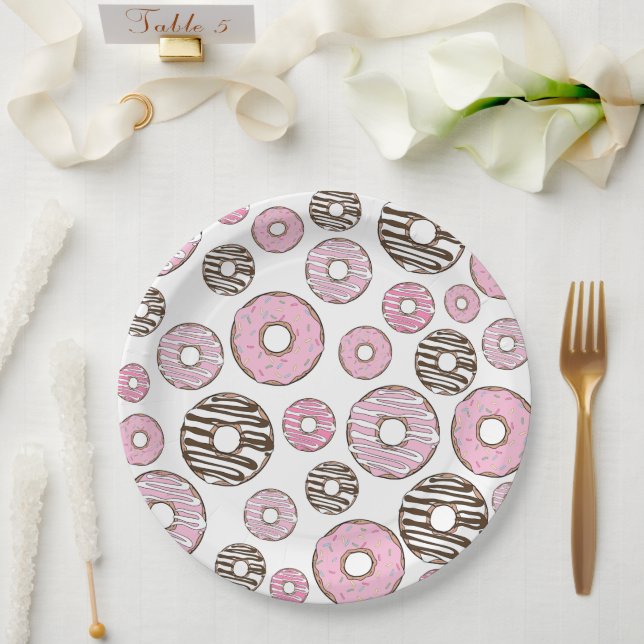 Plato De Papel Patrón De Donuts, Donuts Rosados, Donuts Blancos (Boda)