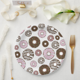 Plato De Papel Patrón De Donuts, Donuts Rosados, Donuts Marrones