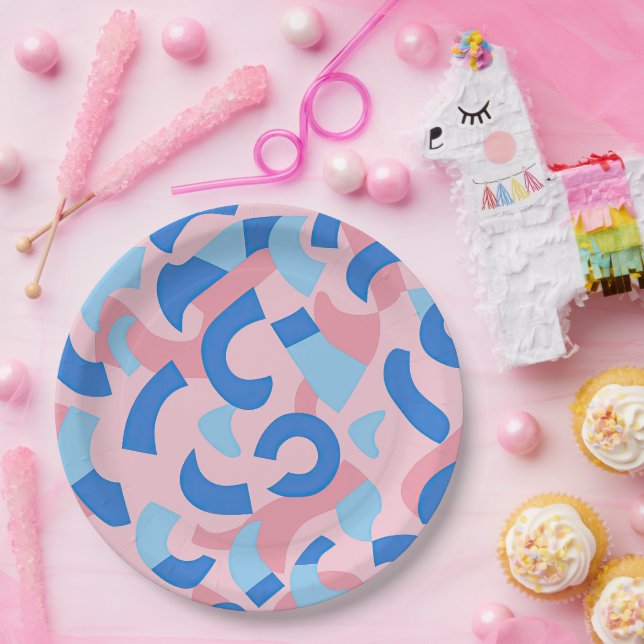 Plato De Papel Patrón de Doodle rosa y azul (Fiesta)