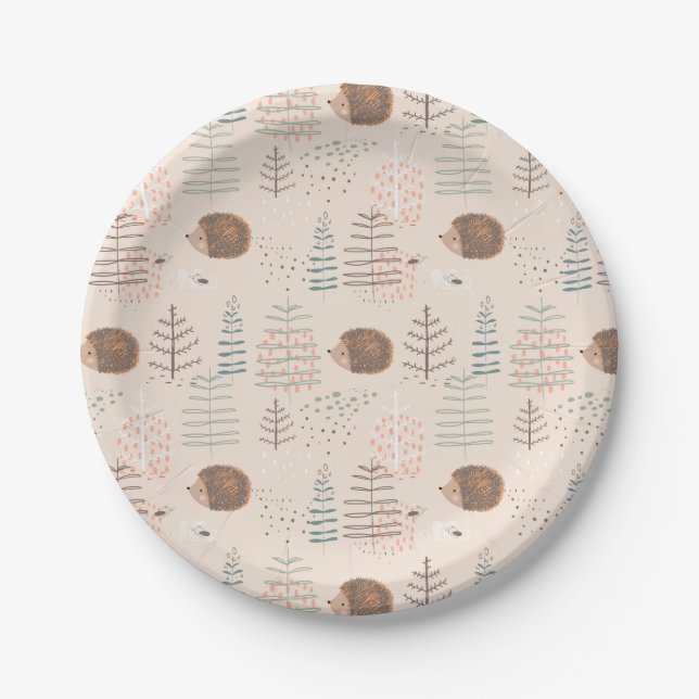 Plato De Papel Patrón de edgehog de Cuadros Woodland (Anverso)