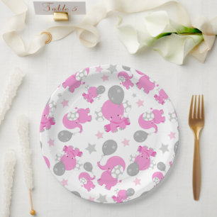 Plato De Papel Patrón De Elefantes Rosa, Elefantes Cutos, Estrell