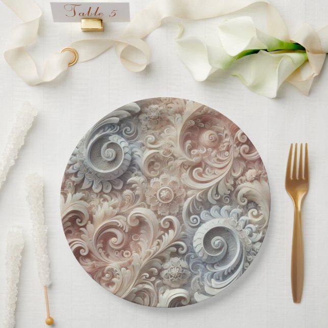 Plato De Papel Patrón de encaje de degradado elegante (Boda)