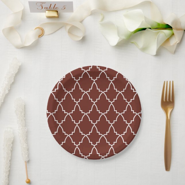 Plato De Papel Patrón de Entramado Marroquí de Borgoña (Boda)
