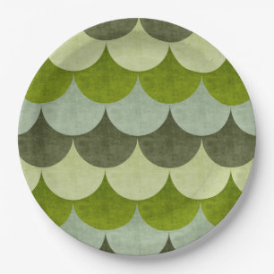 Plato De Papel Patrón de Escala de Dragón Escalonado Verde