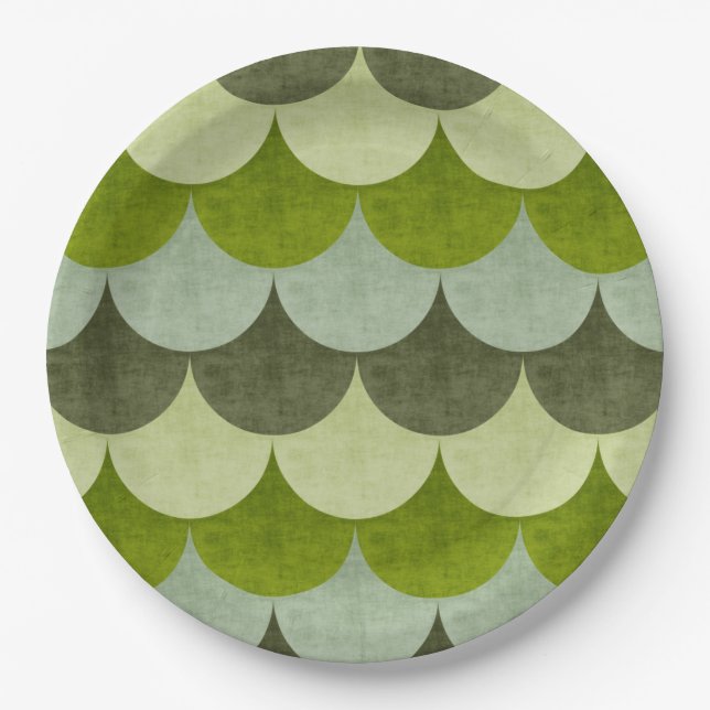 Plato De Papel Patrón de Escala de Dragón Escalonado Verde (Anverso)