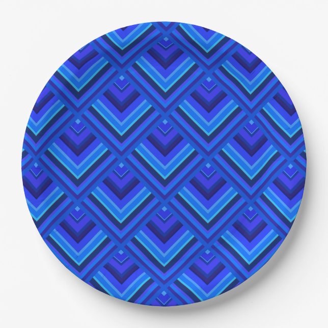 Plato De Papel Patrón de escala de franjas azules (Anverso)