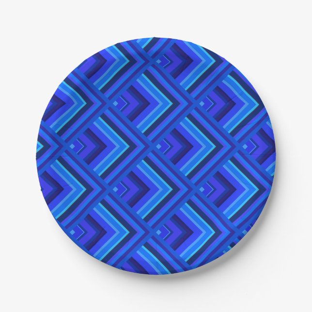Plato De Papel Patrón de escala de franjas azules (Anverso)