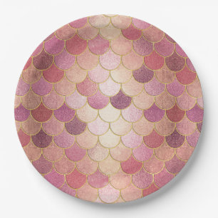 Plato De Papel Patrón de escala de sirena de Rosa Gold Shimmer