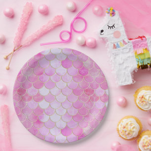 Plato De Papel Patrón de escala de sirena para pasteles rosados y