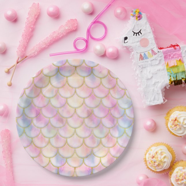 Plato De Papel Patrón de escalas de sirenas irlandesas Pastel (Fiesta)