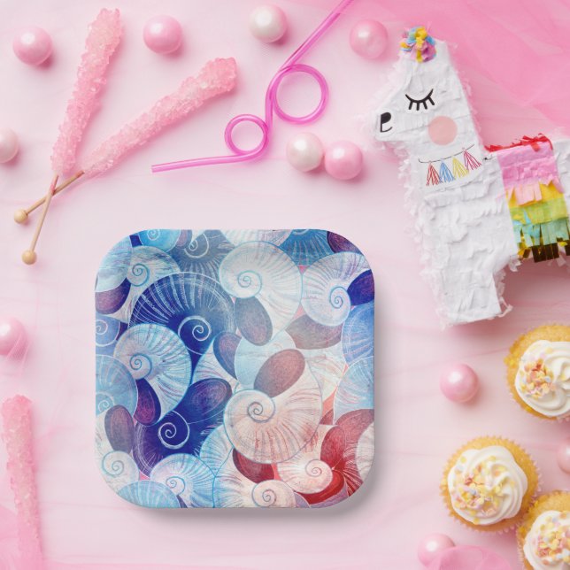 Plato De Papel Patrón de escenas de conchas marinas (Fiesta)