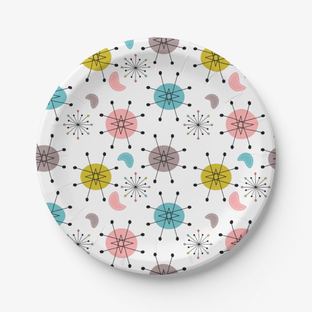 Plato De Papel Patrón de Estallido de Estrella Retro Atómica (Anverso)