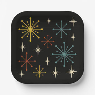 Plato De Papel Patrón de Estallido de Estrellas Retro Moderno de