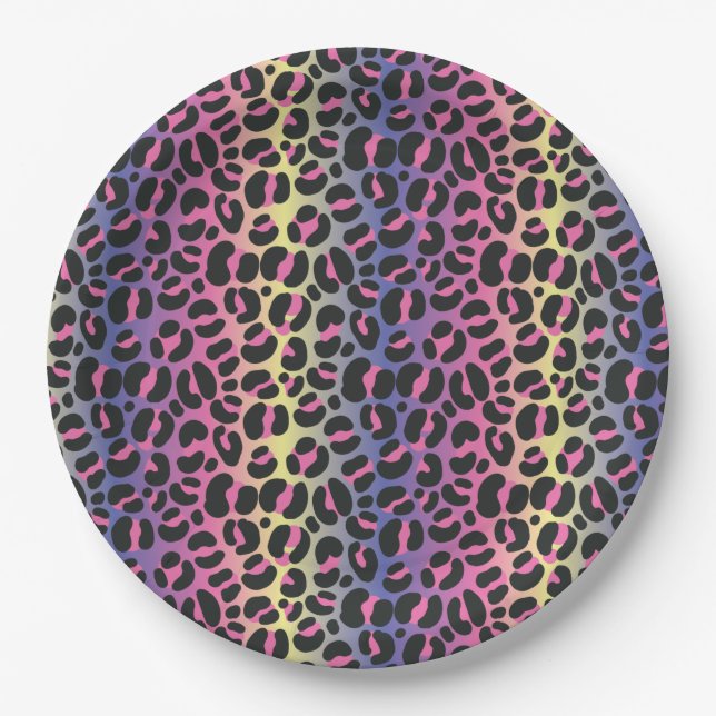 Plato De Papel Patrón de estampado de animal de leopardo arcoíris (Anverso)