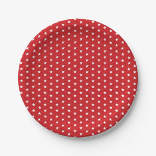 Plato De Papel Patrón de Estrella Blanca Roja Festiva del 4 de Ju