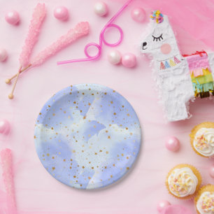 Plato De Papel Patrón de estrella dorada de Lavendar