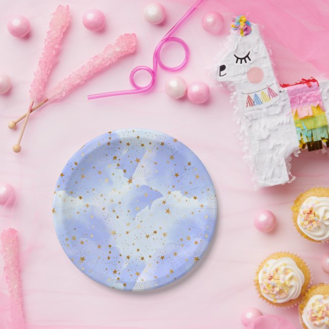 Plato De Papel Patrón de estrella dorada de Lavendar (Fiesta)