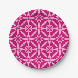 Plato De Papel Patrón de Estrella Ikat - Rosa Fucsia