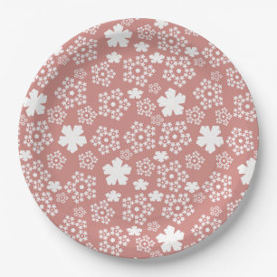 Plato De Papel Patrón de estrella y copo de nieve de oro y blanco