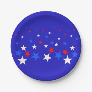 Plato De Papel Patrón de estrellas azul, rojo y blanco