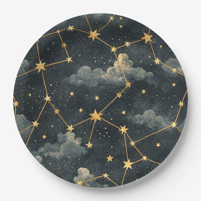 Plato De Papel Patrón de estrellas de constelación celestial (1) (Anverso)