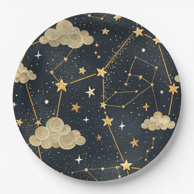 Plato De Papel Patrón de estrellas de constelación celestial (2) (Anverso)