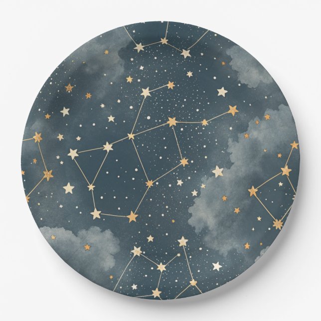 Plato De Papel Patrón de estrellas de constelación celestial (4) (Anverso)