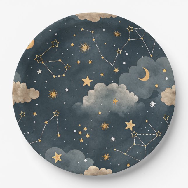 Plato De Papel Patrón de estrellas de constelación celestial (5) (Anverso)
