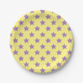 Plato De Papel Patrón de estrellas púrpura amarillas