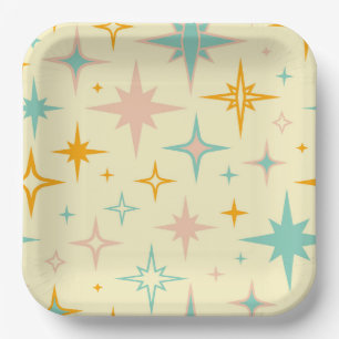 Plato De Papel Patrón de estrellas retro coloridas